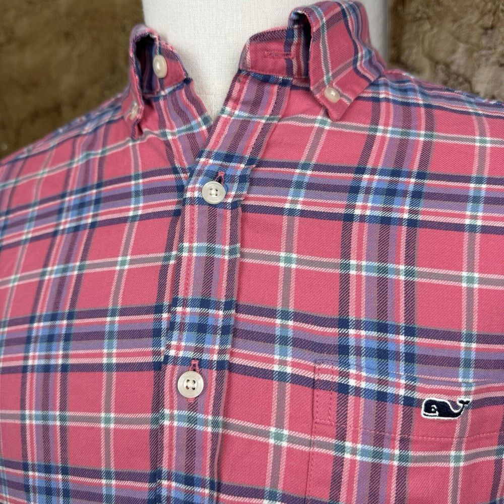 Vineyard Vines Shirt Men's Small Island Twill Plaid LS Button Down Linen Blend